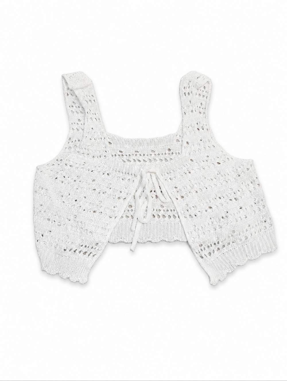 White Crochet Tie-Front Sleeveless Shrug / Crop Top